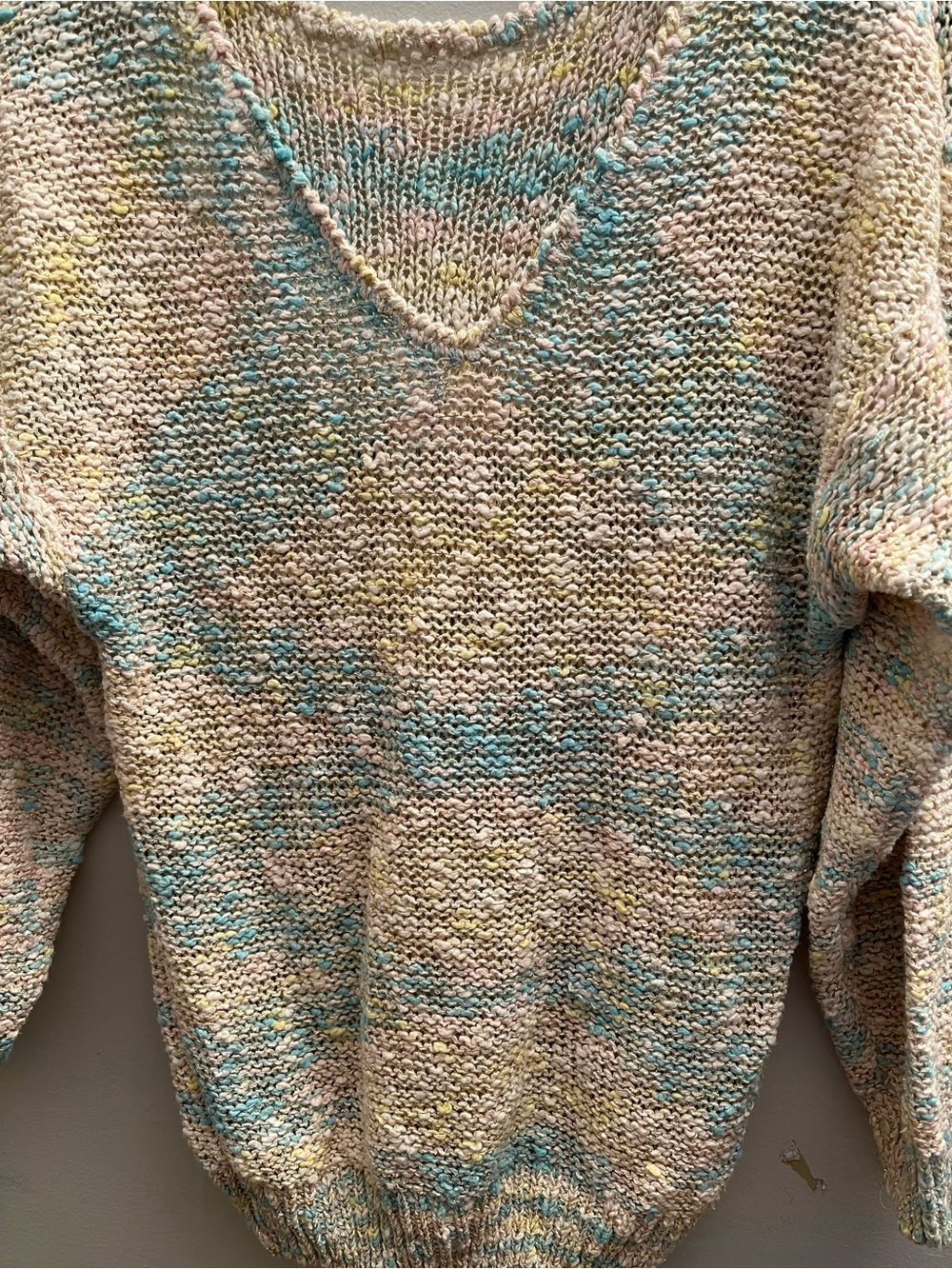 Fairycore Vintage Slouchy Knit Sweater VNeck Pink Pastel Shabby Chic Cottagecor